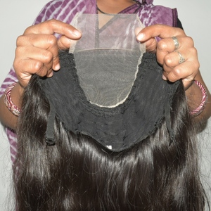 Perruque à fermeture en dentelle transparente HD 44 - 100% Cheveux Indiens Remy, double trame machine, pointes à tirage simple, fixation par clips/tissage - Product Image 4