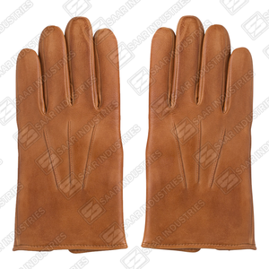 Mens Tan Brown Sheepskin Dress <b>Gloves</b> Classic Full Finger Soft Handmade Thermal Eco-Friendly Snap Button Closure <b>Touchscreen</b> - Product Image 4