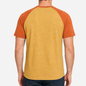 T-shirt Raglan Homme Manches Courtes Col Rond Orange Jaune Moutarde Baseball Bicolore Vierge – Meilleure Vente - Product Image 4