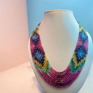 Collar de Cuentas Facetadas Multicolores de Esmeralda, Rubí y Zafiro Naturales, 9 Hilos, Certificado por TASBIYA GEMS, Valorado por Terceros - Product Image 2