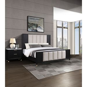 Table de chevet contemporaine à 2 tiroirs 1pc Mobilier de chambre en bois au design moderne avec base noire Dessus blanc avec boutons en métal - Product Image 5