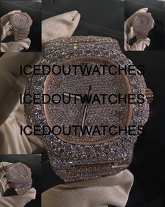 Montre-bracelet Hip Hop en acier inoxydable entièrement sertie de moissanite, cadran en verre, pour homme - Product Image 1