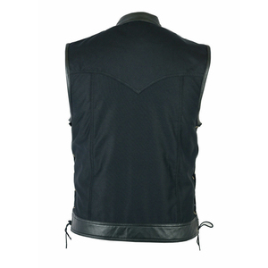 Chaleco de Cuero Profesional y Cómodo para Hombre con Cuello Alto, Servicio OEM, Chaleco de Cuero y Lona Negro de Primera Calidad para Motociclistas - Product Image 2