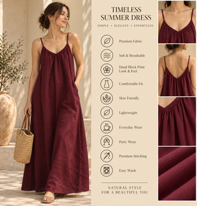 Robe longue décontractée en coton uni bordeaux à col en V et bretelles spaghetti, taille naturelle, très demandée pour les vacances, commande en gros - Product Image 5