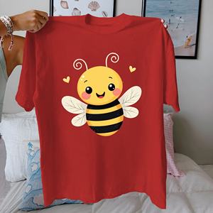 Cute Cartoon <b>Bee</b> Print Casual Knitted 100% Cotton Short Sleeve Women's <b>T</b>-<b>shirt</b> - Product Image 4