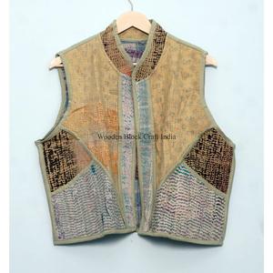 Chaleco de punto de algodón vintage para mujer, estilo indio con patchwork, multicolor, transpirable, de grosor estándar, para invierno. - Product Image 1