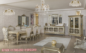 Juego de mesa de comedor tallada en plata, sillas de comedor de lujo en pulido de plata - Product Image 4