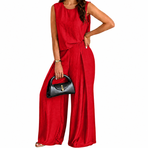 Women's Sleeveless <b>Linen</b> Jumpsuit O-Neck Wide Leg Regular Fit Solid Color Casual Spring Summer Anti-Pilling One Piece Set - Product Image 6