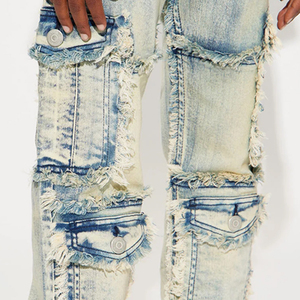 Pantalon en jean extensible élégant pour garçons, avec poches latérales et fermeture boutonnée, style streetwear / décontracté, avec logo personnalisé, à prix abordable. - Product Image 4