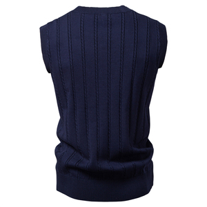 Gilet en tricot sans manches pour homme, col en V, couleur unie, vêtement d'automne, coupe confortable, épaisseur standard, 100% acrylique - Product Image 2