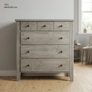 Commode rustique en bois à 6 tiroirs avec finition naturelle, meuble de rangement pour salon et chambre - Product Image 6