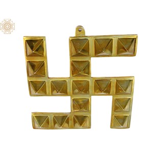 Colgante de pared de esvástica hindú de latón de 8 pulgadas con pirámides Vastu, artículo hecho a mano - Product Image 2