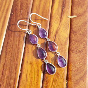 Pendientes Largos de Estilo Boho con Amatista Natural y Piedras Multicolores, Bañados en Plata, Joyería Colgante para Mujer - Product Image 5