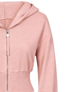 Womens Blush Pink <b>Cropped</b> <b>Zip</b> <b>Up</b> Hoodie Slim Fit Long Sleeve Casual Streetwear Cotton Fleece Sweatshirt Custom Logo ODM Factory - Product Image 4