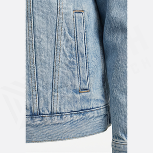 Light Blue Denim <b>Jacket</b> With Shearling Collar Regular Fit Stonewashed Cotton Casual Autumn Style Men's <b>Jacket</b> - Product Image 5