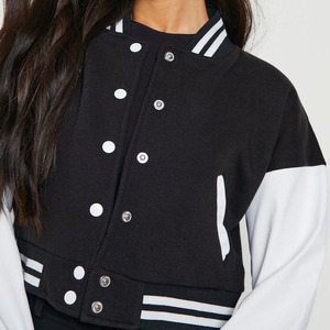 Wholesale Custom Logo Women's Vintage Style Cropped <b>Varsity</b> <b>Jacket</b> New Fashionable Embroidered Leather <b>Jacket</b> Cotton for Outdoor - Product Image 4