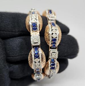 Elegant 14K Rose <b>Gold</b> 10.80 Ct Lab Grown Natural Diamond <b>Bangle</b> Blue Stone HI Color SI Purity IGI Certified Womens Ethnic - Product Image 1