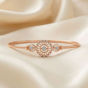 Rose Gold Lab Grown Diamond Circular Halo <b>Bangle</b> <b>Bracelet</b> - Product Image 3