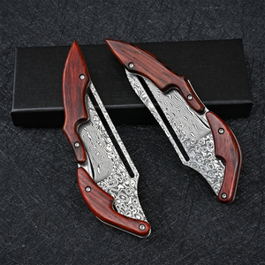Cuchillo Plegable de Acero de Damasco con Hoja de Punta Caída y Mango de Madera con Perilla, 2 Piezas, Cuchillo de Caza - Product Image 6