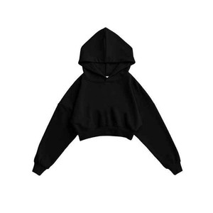 Solid Color Hooded Crop <b>Top</b> Outfit Women Long Sleeve Casual Lined Embroidered Printed Breathable 100% Cotton Front Autumn <b>Winter</b> - Product Image 3