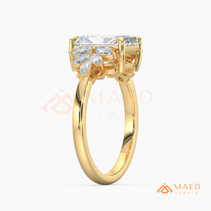 14K Yellow Gold Radiant Cut Moissanite Engagement Ring Marquise Side <b>Stone</b> Bridal Jewelry USA Luxury Gift - Product Image 6