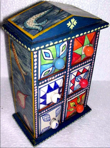 Wholesale the DNA Group Eco-Friendly Multi-color Wooden Painted Hut Design 6-Ceramic-Drawer Spice Storage Box - Product Image 6