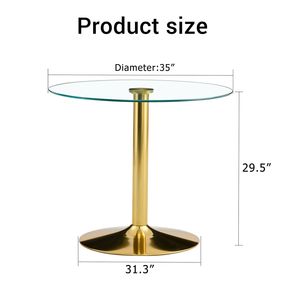 Tavolo da pranzo moderno e minimalista con piano in vetro da 35 pollici e gambe in metallo dorato per sale da pranzo e aree giorno - Product Image 4