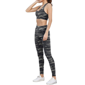 Women's <b>Camouflage</b> Yoga Set Racerback Crop Top High Waist Leggings Full Length Breathable Spandex Polyester 2 Piece Workout Wear - Product Image 1