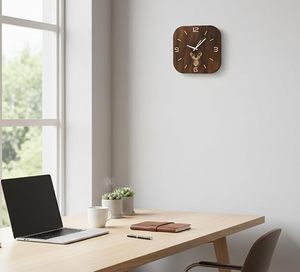 Wooden Quartz Modern <b>Square</b> Silent 3D Needle Deer Pattern Wall Clock AA <b>Battery</b> Powered for Living Room Home Decor - Product Image 3