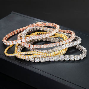 AMBER JEWELS Lab Grown Moissanite Hologram Geometric Hip Hop Tennis <b>Bracelets</b> 14K Solid Gold Plated Brilliant Cut Claw Setting - Product Image 2