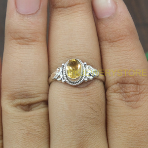แหวนพลอยซิทรินสีเหลืองธรรมชาติ เงินแท้ 925 แหวนรูปไข่ทำมือสไตล์วินเทจ เครื่องประดับสำหรับผู้หญิง ขายส่ง - Product Image 5