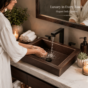 Lavabo rectangulaire en cuivre martelé fait main, vasque de luxe à poser sur comptoir, lavabo en cuivre design pour la maison et l'hôtel - Product Image 2