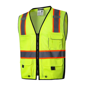 Hi Vis Safety Vest Reflective Tape Zipper Closure Multi Pocket Utility Design High Visibility Workwear Protective Safety Vest - Product Image 5