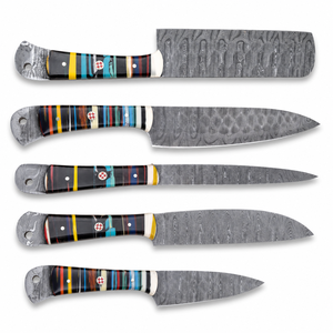 Couteau de chef en acier Damas fait main sur mesure, ensemble de 5 pièces avec manche en résine, couteaux forgés modernes pour droitiers, longueur de lame de 6 à 7,9 pouces - Product Image 3