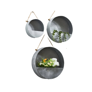 Jardinières murales rondes en métal galvanisé attrayantes pour l'intérieur et l'extérieur, décoration de jardin, pots de fleurs suspendus avec poignée en corde de jute - Product Image 1