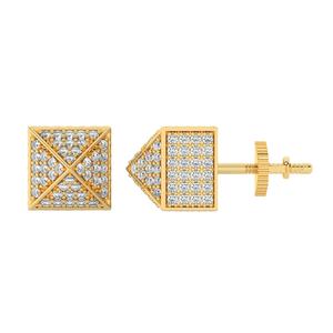Boucles d'oreilles clous en diamant de culture carré pavé, or jaune 14 carats, fermoir à vis, bijoux minimalistes de luxe pour bijoux de mariée pour femmes - Product Image 1