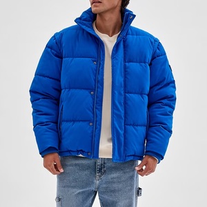 Blouson matelassé bleu pour homme 2026 – Hiver, décontracté, fermeture éclair, rembourrage polyester épais, col montant, couleur unie, coupe droite, coupe-vent - Product Image 2