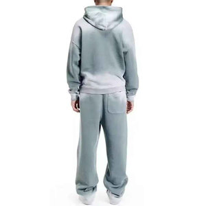 ชุดวอร์มลำลองไซส์พลัสสำหรับผู้ชาย แบบโอเวอร์ไซส์ ล้างสีแบบแอซิด ระบายอากาศได้ดี กางเกงขายาวทรงบานและเสื้อฮู้ด - Product Image 2