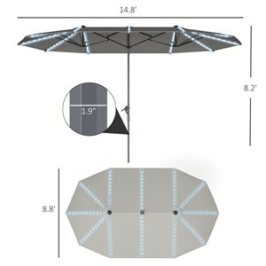 Ombrellone da Patio Extra Large 15ft a Doppia Faccia con Luci Solari e Protezione UPF50+ con Manovella Grigio Scuro - Product Image 3