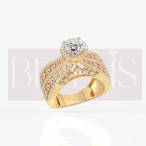 Anillo de Diamantes de Laboratorio con Corte Redondo y Banda Ancha para Mujer, Plata, Lujoso, para Aniversario de Bodas, Regalo y Fiesta - Product Image 5