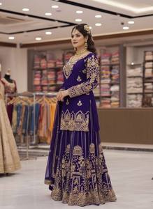 <b>Women's</b> Purple Embroidered <b>Kurta</b> Set With Gold Trim Floor-Length Traditional Indian Pakistani Wear All Seasons - Product Image 5