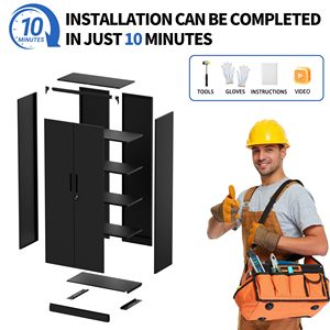 Armadio da Garage in Metallo Nero da 71 Pollici con Porte con Serratura e 4 Ripiani - Product Image 5