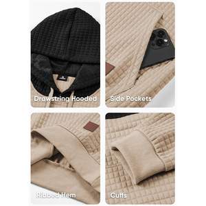 2025 hommes léger gaufre pull à manches longues sweat à capuche cordon couleur bloc Kanga poche XXS taille solide - Product Image 3