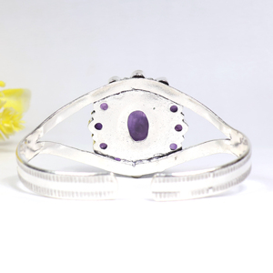 New Arrival <b>Amethyst</b> Adjustable Cuff <b>Bracelet</b> Custom Opaque Gemstone Cluster Silver Plated Fashion Jewelry for Bulk Manufacarers - Product Image 2