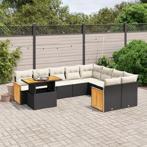 Set Divano da Esterno in Polyrattan Nero 10 Pezzi con Cuscini, Arredamento Elegante per Patio con Sedute Componibili - Product Image 1