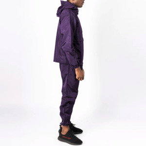 <b>Men's</b> <b>Purple</b> Hooded Tracksuit Solid Color Embroidered Logo Lightweight Polyester Casual Autumn Wear Full Sleeve Drawstring - Product Image 2