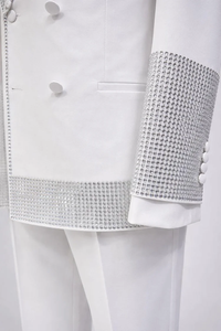 Traje de Novios Blanco – Vestido de Sirena con Cuentas para Novia y Traje Cruzado para Novio, Conjunto de Ropa Formal Personalizada - Product Image 4