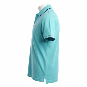 <b>Turquoise</b> Cotton Pique Polo <b>Shirt</b> Navy Trim Custom Logo OEM Manufacturer Wholesale Golf Casual Short Sleeve - Product Image 4
