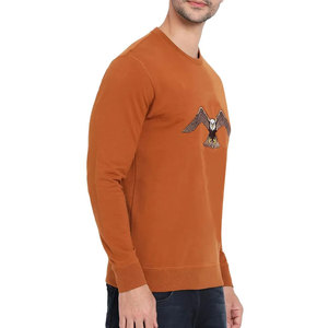 Sudadera de Cuello Redondo Color Naranja para Hombre con Diseño de Águila Bordado, Corte Regular, Informal, de Punto, de Algodón, para Otoño - Product Image 3