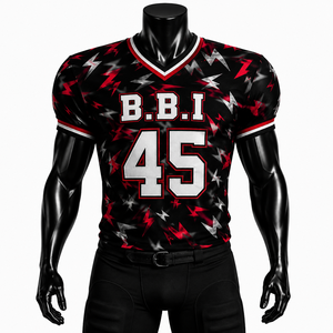 B.B. personnalisé Maillot de football américain INDUSTRY blanc, rouge et noir à motif géométrique, imprimé par sublimation, col en V, manches courtes, anti-humidité - Product Image 2